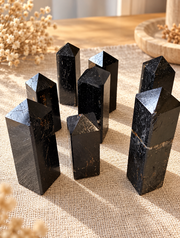 Torre de Turmalina Negra natural | 8,5 × 3 cm, cuatro caras