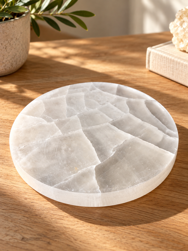 Base de Selenita Natural 13 cm — Soporte para Piedras y Joyas