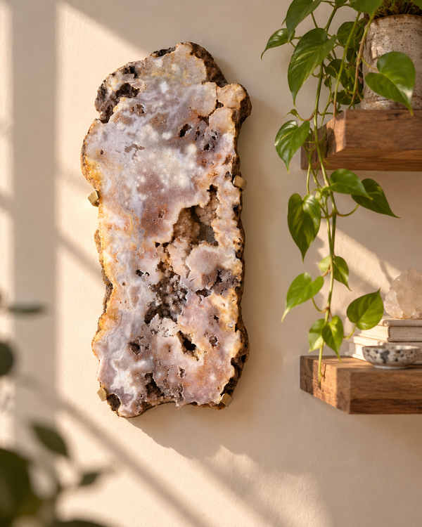 Placa de Amatista Rosa natural | 30 × 15 cm, con gancho para la pared