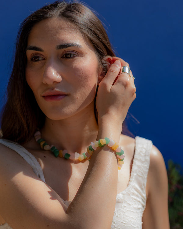 Pulsera Flora | Cuarzo rosa, cuarzo verde y calcita amarilla