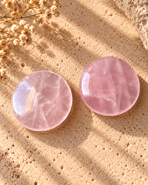 Rodado Plano de Cuarzo Rosa natural | 5 × 1 cm, pulido a mano