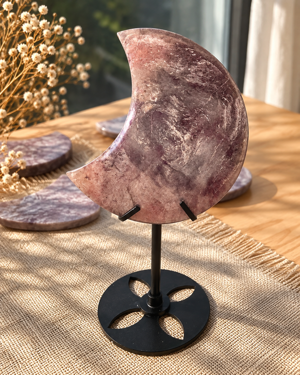 Luna de Lepidolita Natural 11 cm con Pedestal — Pieza Única
