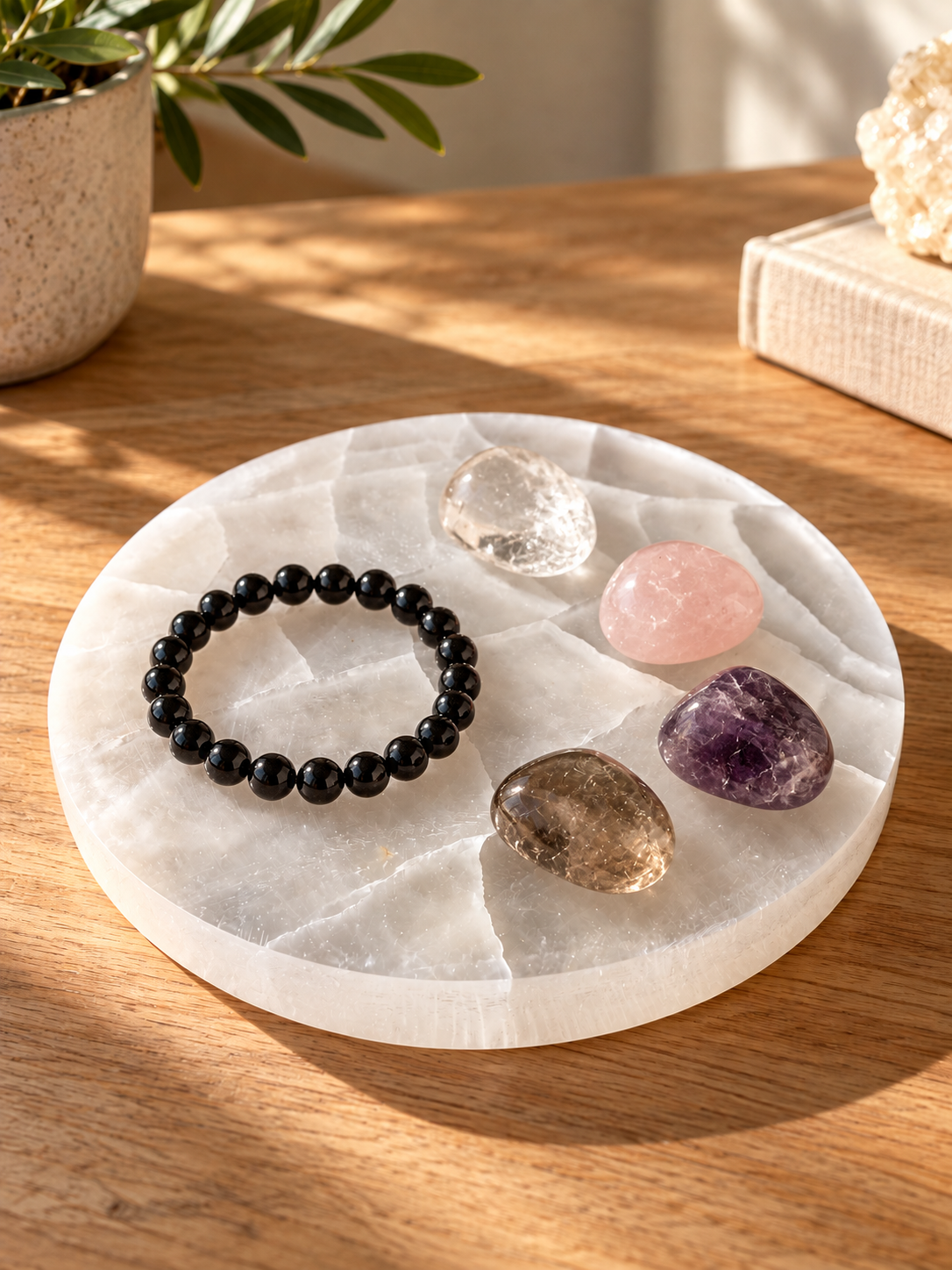 Base de Selenita Natural 13 cm — Soporte para Piedras y Joyas