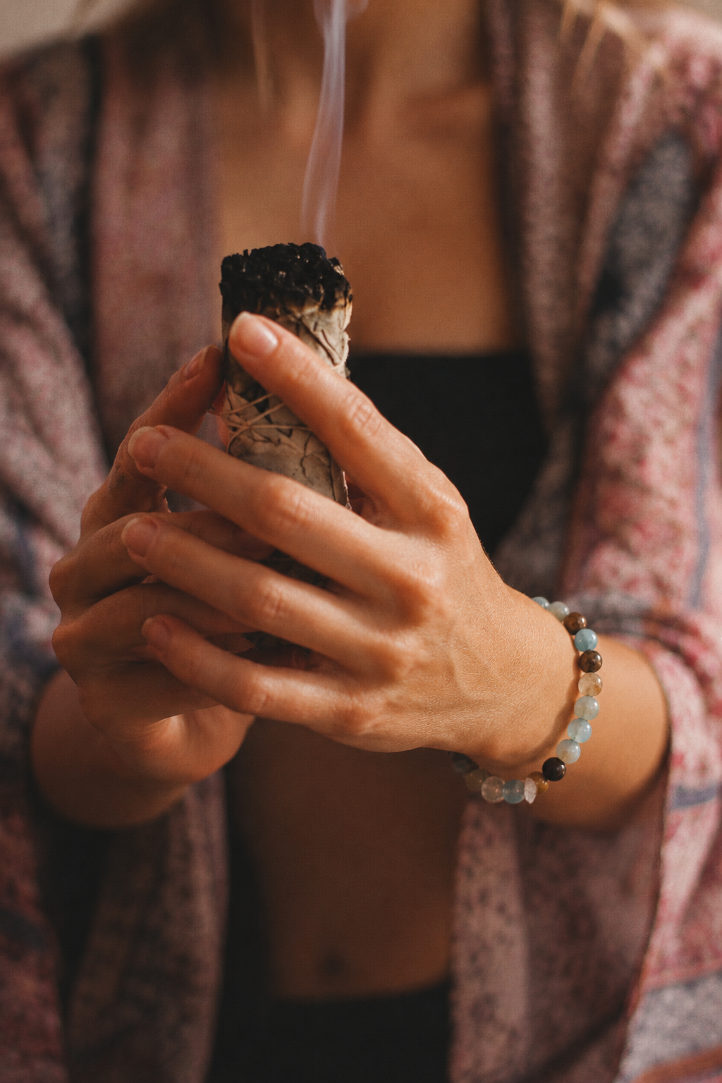 Pulsera Alquimia — Ónix Azul, Herkimer, Aguamarina, Azabache y Jaspe Paisaje